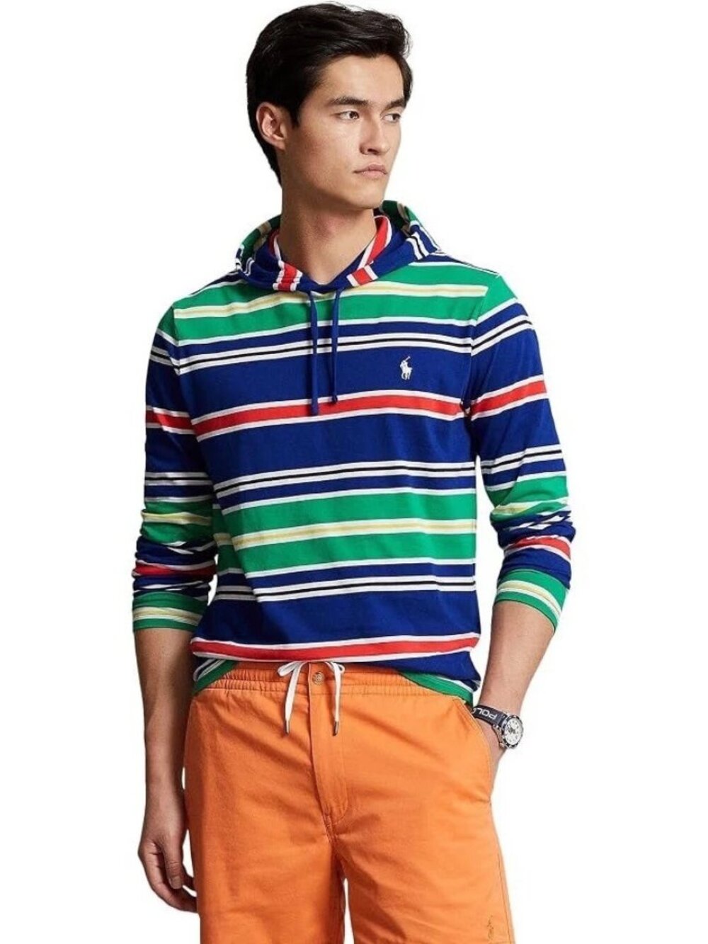 Polo Ralph Lauren Multicolor Striped Jersey Hooded T-Shirt Men's Pullover Sz XL